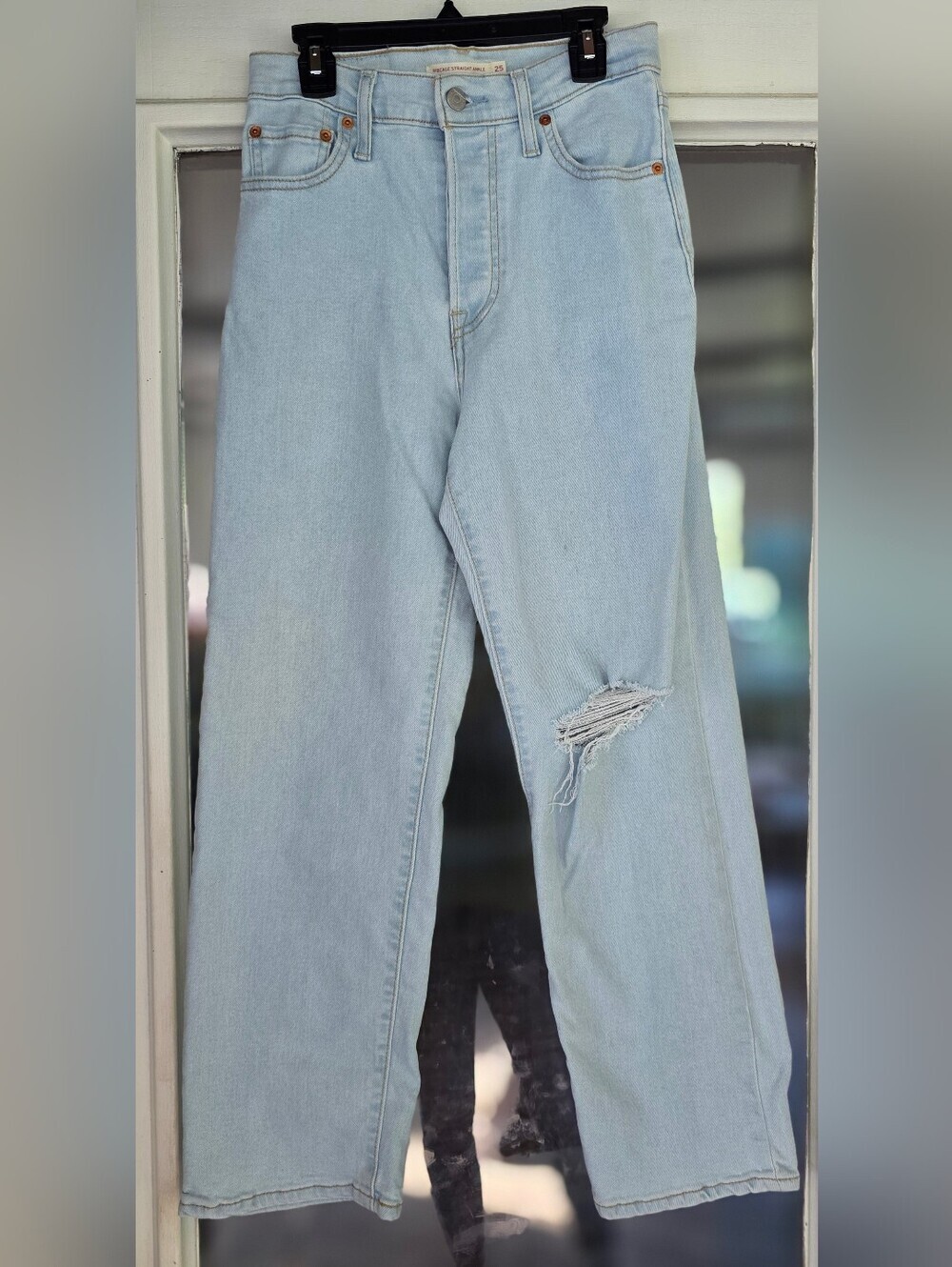 Levis Ribcage Straight Ankle Light Blue Distressed Womens Jeans Sz 25